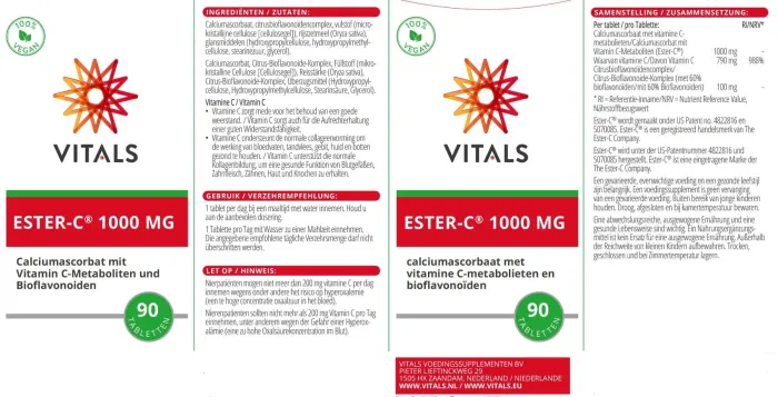 Inhaltsangaben von Ester-C 1000 mg